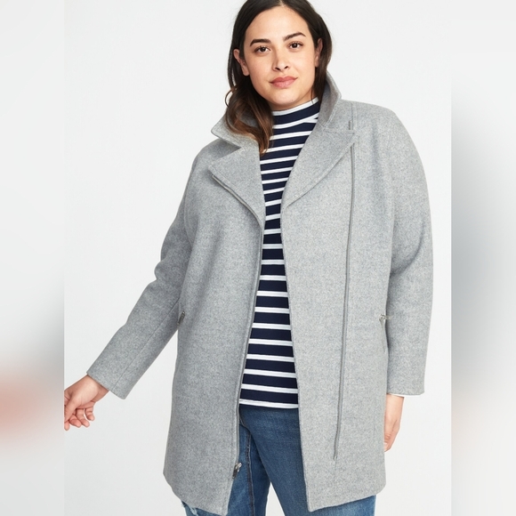 ⭐️40% Off⭐️ Old Navy Long Soft-Brushed Moto Coat in Heather Grey - Picture 1 of 12